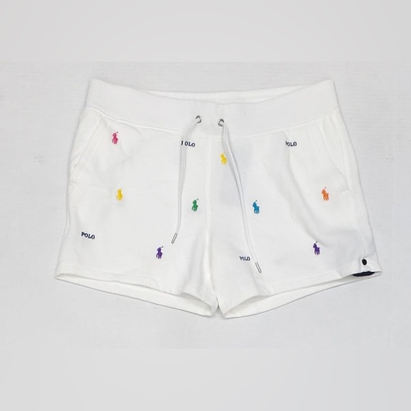 Polo Ralph Lauren Women’s XS White Shorts Allover Multicolor Rainbow Embroidered - Picture 1 of 7
